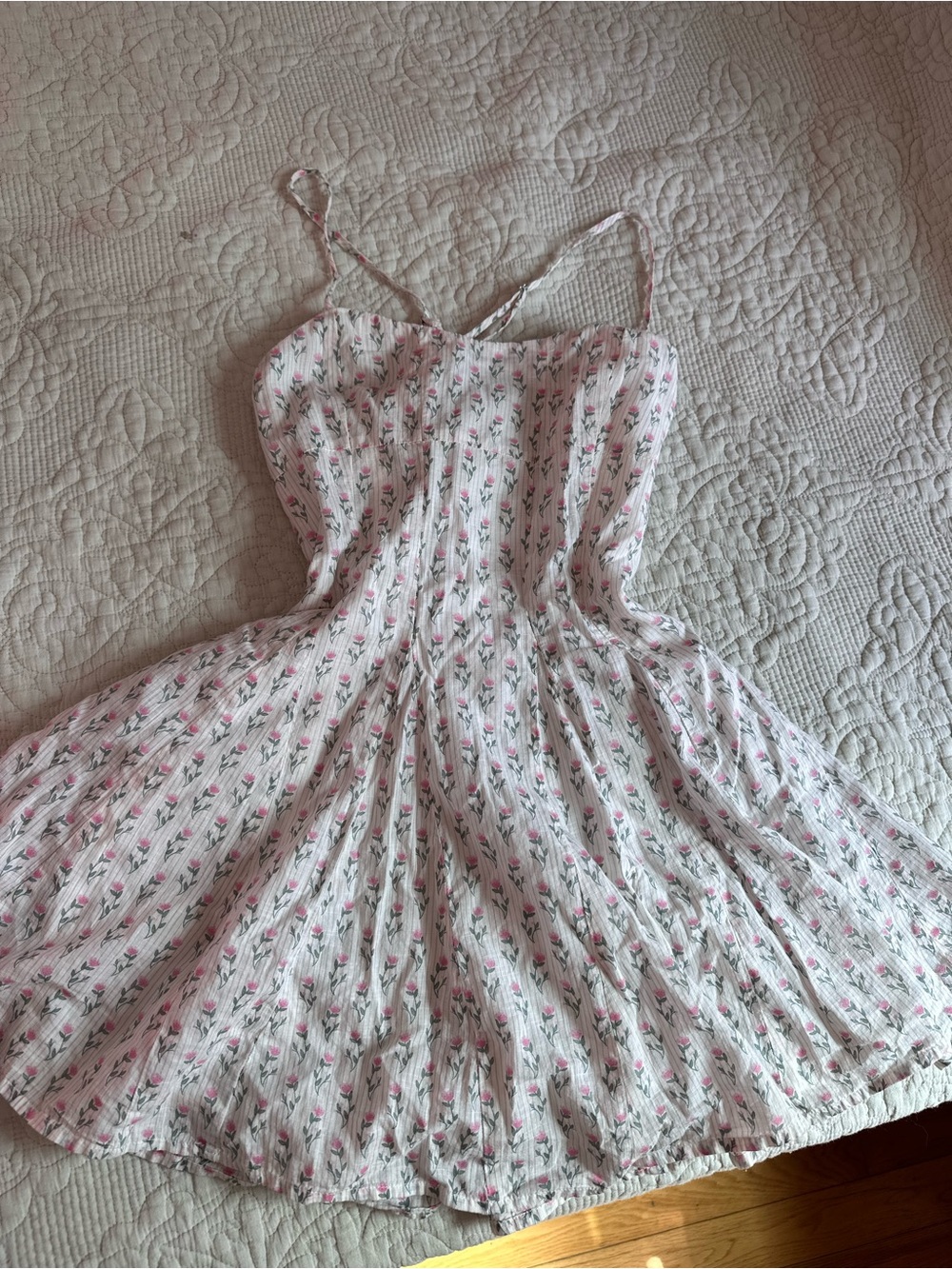 White Sundress with Pink Floral Print